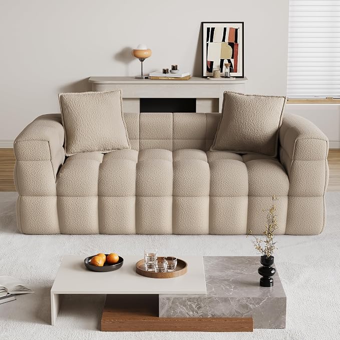 68.7" Loveseat Boneless Couch,Comfy Cloud Sectional Sofa with Deep Seat,Modern Upholstered Chenille Love Seat Sofa, Small Couches for Living Room, No Assembly Required Tufted Sofas, Light Brown