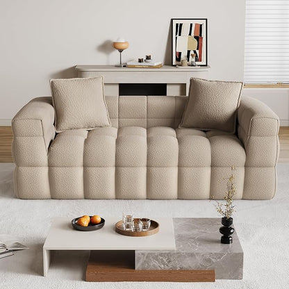 68.7" Loveseat Boneless Couch,Comfy Cloud Sectional Sofa with Deep Seat,Modern Upholstered Chenille Love Seat Sofa, Small Couches for Living Room, No Assembly Required Tufted Sofas, Light Brown