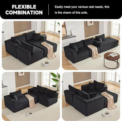 Weture 97" Modular Sectional Sofa, L-Shaped Boneless Couch with Deep Seat, Cozy Cloud Couch Sectional with Convertible Ottoman, Modern Sectional Couches for Living Room（ Black）
