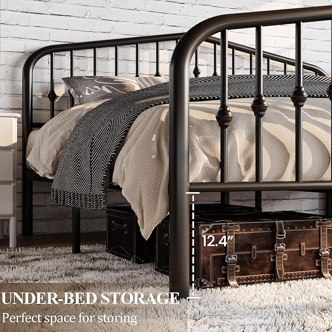 SHA CERLIN Full Size Metal Platform Bed Frame with Victorian Style Wrought Iron-Art Headboard/Footboard, No Box Spring Required, Black