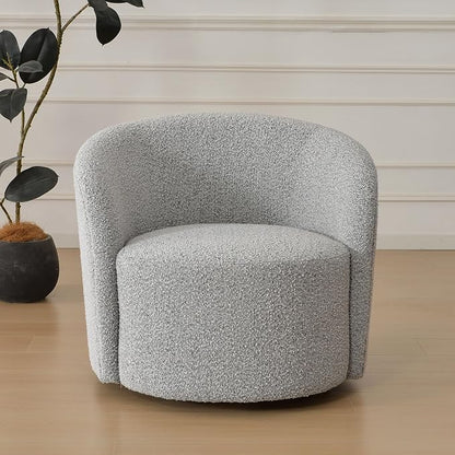 KINWELL 34" W Mid Century Modern Swivel Barrel Chair, Round Upholstered Boucle Swivel Accent Chairs, No Assembly Sofa Chair for Living Room Bedroom Reading Apartment Lounge Nursery(Black White)