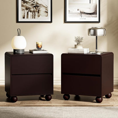 Furniway 3 Piece Bedroom Set, 6 Drawer Dresser and 2 Drawer Nightstand Set of 2 with Round Legs, Modern Wood Chest of Drawers Storage Cabinet for Bedroom, Brown