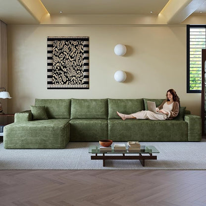 AUGOP 136" Sectional Couches for Living Room Modern Modular Sofa with L-Shape Couchs Upholstered Boneless Couch Deep Seat Sectional Couch with Chaise (Green, Left Facing Chaise+3Seaters)
