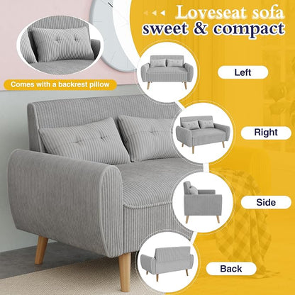 JAMFLY 47'' Small Loveseat Sofa, 2 Seat Compact Couch with Tapered Legs, Light Grey Upholstered Furniture, Solid Wood Frame, Comfy Foam Cushion, Easy Assembly for Small Spaces
