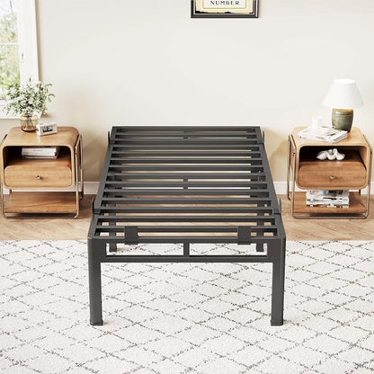 ROIL 14 Inch Twin XL Bed Frame, Double Layer Metal Bed Frame with Round Corner Legs, 4000LBS Bed Frame & Box Spring 2 in 1 Platform with Headboard Holes Mattress Baffles, Noise-Free Easy Assembly