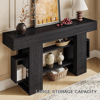 Einhomn 63 Inches Entryway Table, Wooden Console Table with Storage, Narrow Sofa Table Behind Couch, Modern Long Entry Hallway Tables for Entrance, Foyer, Living Room, Black