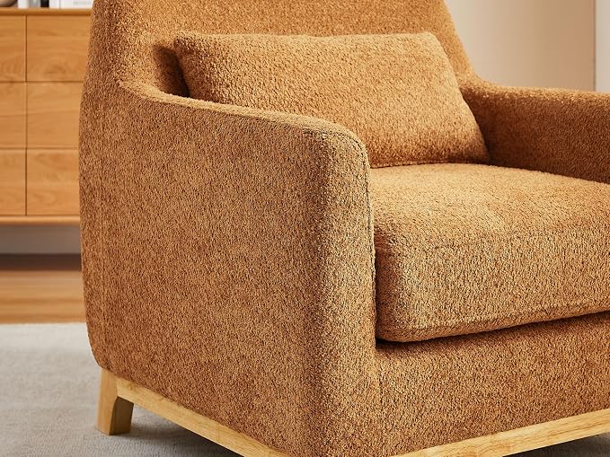 VANOMi 31" W Living Room Accent Chairs Boucle Chair for Bedroom, Orange | Oversized Armchair with Thick Cushion Reading Chairs for Living Room, Apartment