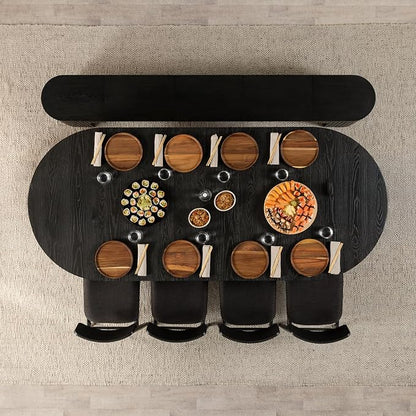 Transformer Table - Solid Wood Extendable Round Dining Table Set with 4 Chairs, Seats 4-10 Extendable Round Dining Set, Black (Table + 4 Chairs)