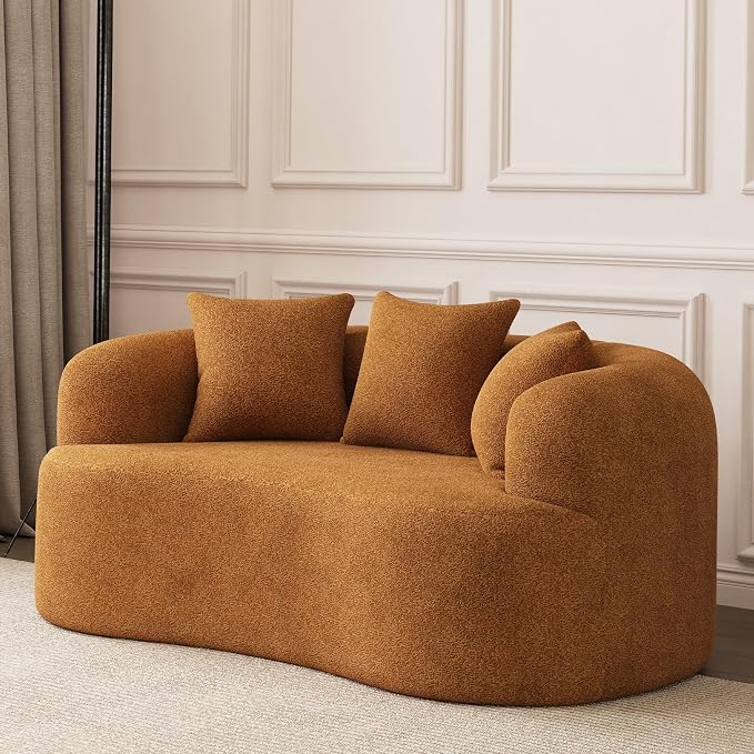 69" Curved Loveseat Sofa for Living Room, Modern Chenille Love Seat Cloud Couch, Luxury Plush Extra Deep Oversized Sofa for Small Spaces, Bedroom, Apartment‌, No Assembly Required, Orange