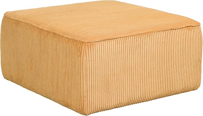 Christopher Knight Home Kyle Corduroy Woven Upholstery Square Ottoman, Living Room Sofa Ottoman with Wood Frame, Comfy Seating Experience with Dense Foam Padding, Non-Marking Foot Caps, Yellow