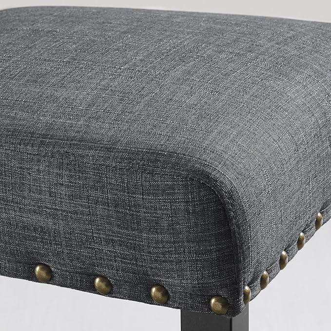 Roundhill Furniture Biony Gray Fabric Dining Chairs with Nailhead Trim, Pack of 2