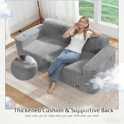 ZurNesfure Sofa Couch Cloud 3-Seater Memory Foam Couch with Pillow No Assembly Required, Modern Couch with Removable Washable Cover Boneless Sofas for Living Room Bedroom Apartment (Grey,3-Seater)