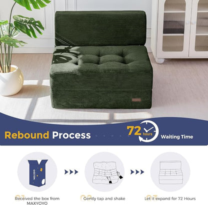 MAXYOYO 8" Folding Sofa Bed, Fold Out Chair Bed, Convertible Floor Sofa Couch, High-Density Foam Tufted Lounge Couch for Living Room Bedroom Dorm, Single, Dark Green
