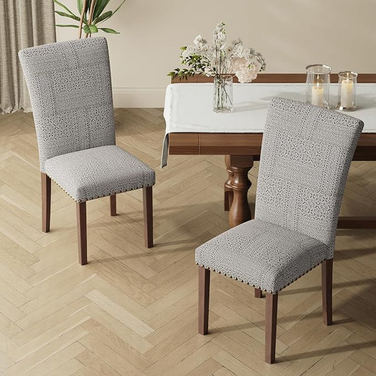 MALOL Dining Chairs Set of 2, High Back Dining Chair with Wood Legs and Nailhead Trim, Modern Padded Kitchen Room Chairs for Dining Room/Restaurant, Black/White