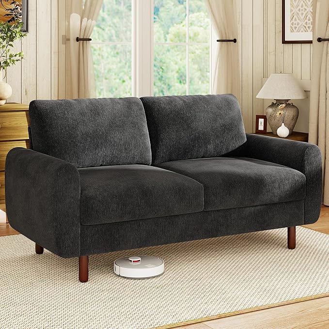 WorthFurni 68" Loveseat Sofa, Comfy Chenille Fabric Couches for Living Room with Spring Cushion and Solid Wood Frame, Modern Deep Seat Couch for Bedroom, Apartment, Office, Easy Assembly, Black