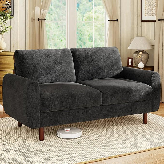 WorthFurni 68" Loveseat Sofa, Comfy Chenille Fabric Couches for Living Room with Spring Cushion and Solid Wood Frame, Modern Deep Seat Couch for Bedroom, Apartment, Office, Easy Assembly, Black