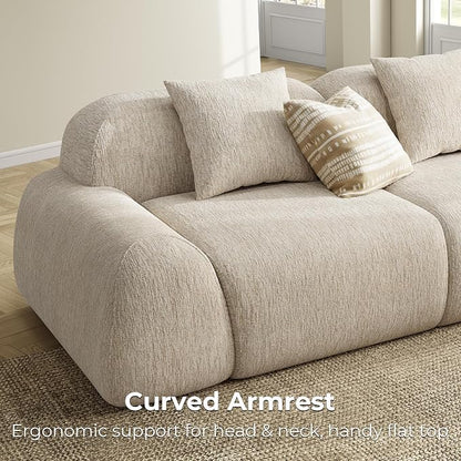 LIKIMIO LumiPebble Modular Sectional Sofa with Ottoman, 110" L-Shaped Boneless Couch for Living Room, Deep Seat with LuxeChenille Upholstery, No Assembly Required, Oatmeal