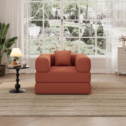 Single Couch Sofa for Small Spaces 2 in 1 Convertible Sofa to Lounger Comfy Bean Bag Chair for Adults with Removable Cover with Pillows for Bedroom, Apartment, Office (Orange, 35.43" Single Sofa)