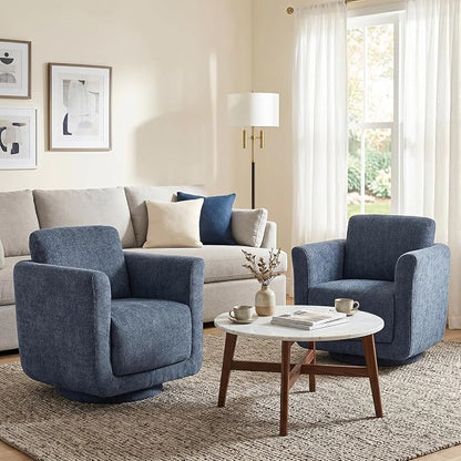 Swivel Accent Chairs Set of 2, Fully Assembled Barrel Chairs, Accent Chairs with Solid Wood Frame & Ergonomic Cushion, 360° Chenille Armchairs for Living Room & Bedroom, Blueberry Blue