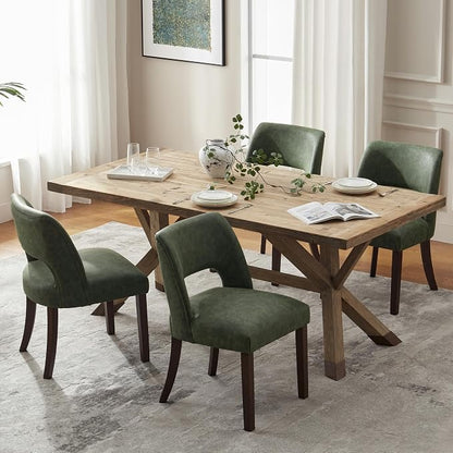 VKNOW Modern Dining Chairs Set of 2 with Rubberwood Legs, Green | Faux Leather, Curved Back, For family, Kitchen Dining Room Restaurant Reception Room, No wobble, 80% pre-installed