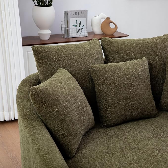 ERYE 56.3" Chenille Upholstered Accent Chair Deep Seat for Living Room Bedroom, Oversized Leisure Cushion Armchair W/ 5 Pillows and Removable Cover for Home Apartment Office