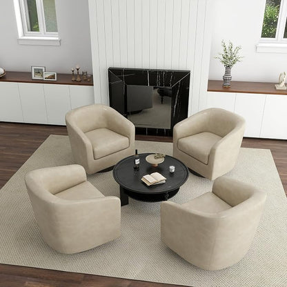 360° Swivel Barrel Accent Chair Armchair, PU Leather Round Club Arm Chair for Lving Room, Modern Upholstered Small Bedroom Single Sofa Seat - Cream, Set of 4