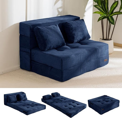 MAXYOYO Convertible Sofa Bed, Fold Out Loveseat Sofa Couch with Pillow, 4 in 1 Tufted Folding Couch Bed Foam Floor Couch, Lazy Chair for Living Room Bedroom Guest Room, Navy