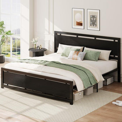 LIKIMIO King Bed Frame with Headboard and Footboard, Metal Strong Supports, Easy Assembly, Noise-Free, No Box Spring Needed, Black