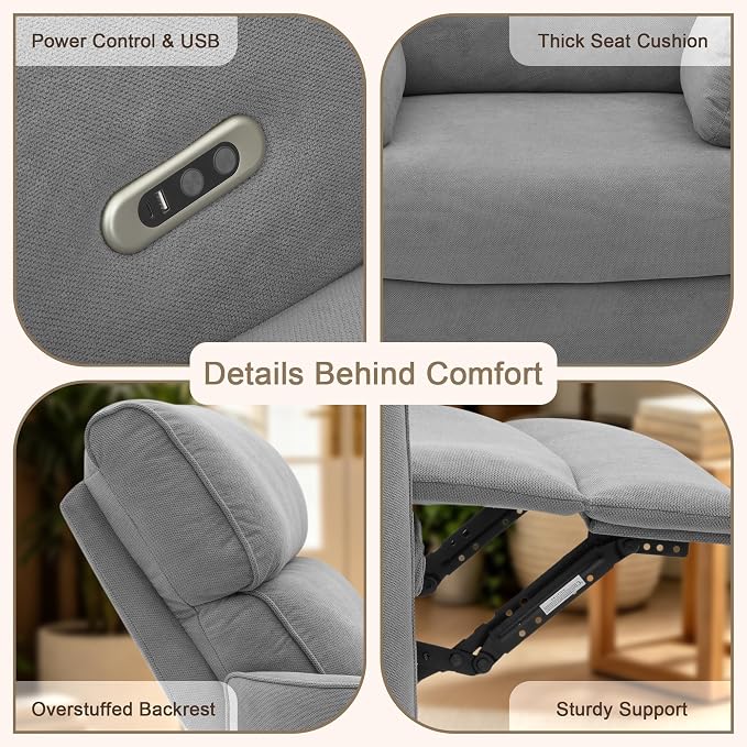 450lbs Oversized Power Recliner Chair, 53" Extra Wide Electric Recliner for Big and Tall Adults, Single Sofa with USB & Type-C Ports, Pillows, Chair for Living Room, Bedroom, Office (Gray)