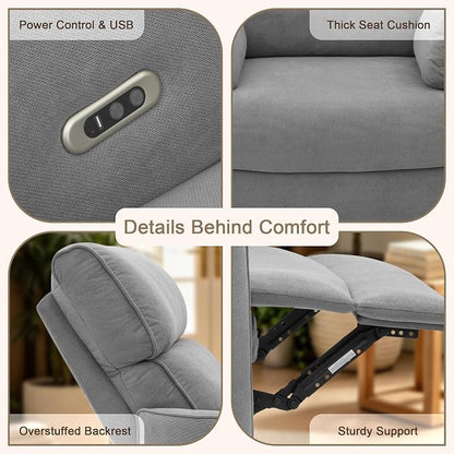 450lbs Oversized Power Recliner Chair, 53" Extra Wide Electric Recliner for Big and Tall Adults, Single Sofa with USB & Type-C Ports, Pillows, Chair for Living Room, Bedroom, Office (Gray)