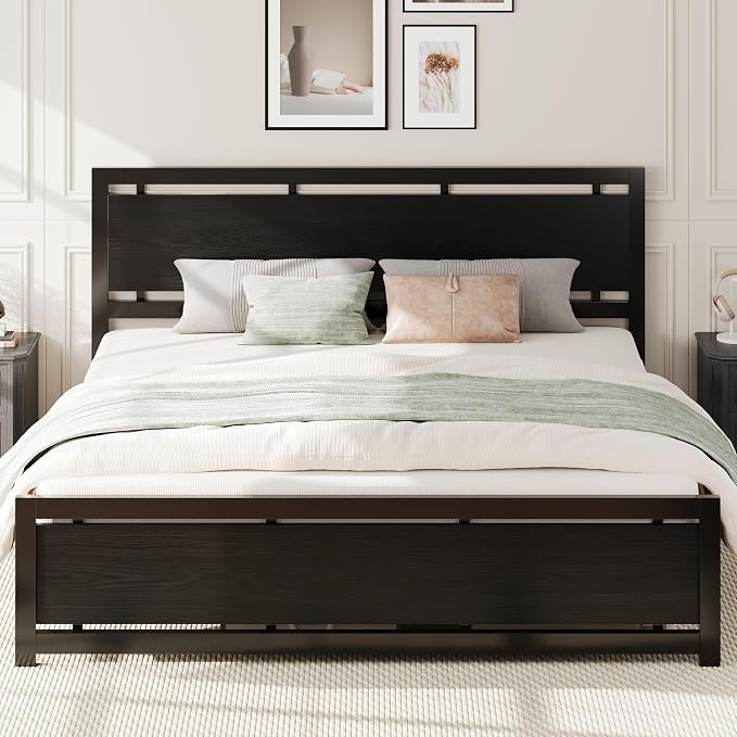 LIKIMIO California King Bed Frame with Headboard and Footboard, Metal Strong Supports, Easy Assembly, Noise-Free, No Box Spring Needed, Black