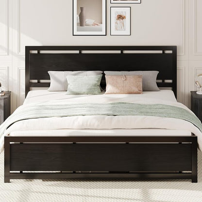 LIKIMIO California King Bed Frame with Headboard and Footboard, Metal Strong Supports, Easy Assembly, Noise-Free, No Box Spring Needed, Black