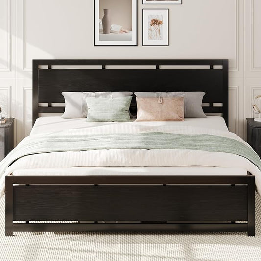 LIKIMIO California King Bed Frame with Headboard and Footboard, Metal Strong Supports, Easy Assembly, Noise-Free, No Box Spring Needed, Black
