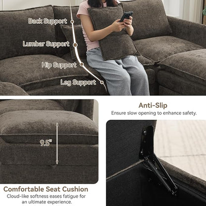 30" Cloud Modular Single Sofa Chair with Storage, Modern Upholstered Accent Chair Deep Seat, Chenille Reading Lounge Armchair for Living Room, Bedroom, Small Space, Brown