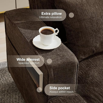 Korser 89" Couches for Living Room with Deep Seats, 3 Seater Sofa Couch, Mid Century Modern Chenille Sofa with Armrests, Upholstered Comfy Sofas for Living Room, Bedroom, Office, Apartment (Brown)