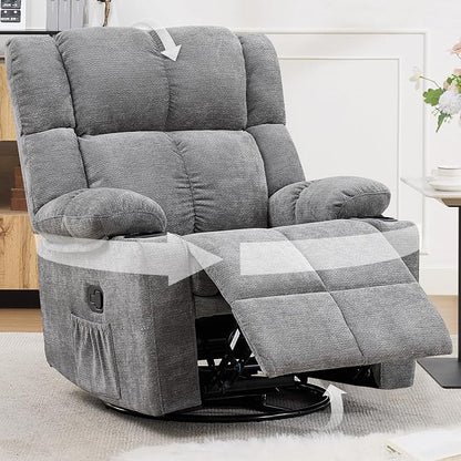 360°Swivel Rocker Recliner Chair Set of 2,Rocking Recliner Chair with Adjustable Headrest for Adults,Upholstered Fabric Rocking Chair Swivel for Bedroom,Living Room,Grey
