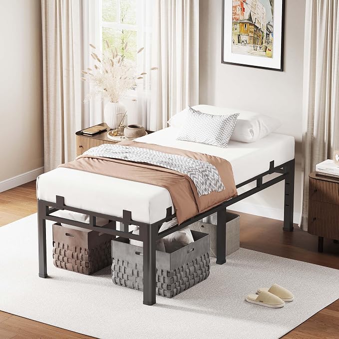 ROIL 20 Inch Twin XL Bed Frame, Metal Bed Frame & Box Spring 2 in 1 Platform with Round Corner Legs, 4000LBS Double Layer Bed Frame with Headboard Holes Mattress Baffles, Noise-Free Easy Assembly