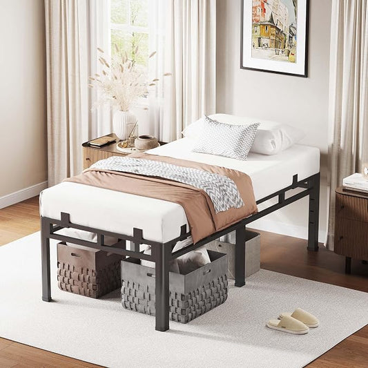 ROIL 20 Inch Twin XL Bed Frame, Metal Bed Frame & Box Spring 2 in 1 Platform with Round Corner Legs, 4000LBS Double Layer Bed Frame with Headboard Holes Mattress Baffles, Noise-Free Easy Assembly