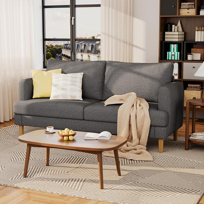 70" Modern Loveseat Sofa with USB Type-C Ports, Linen Fabric 2-Seater Deep Seat Couch, Cozy Small Couch Sofa for Living Room Bedroom Office Apartment (Dark Grey)