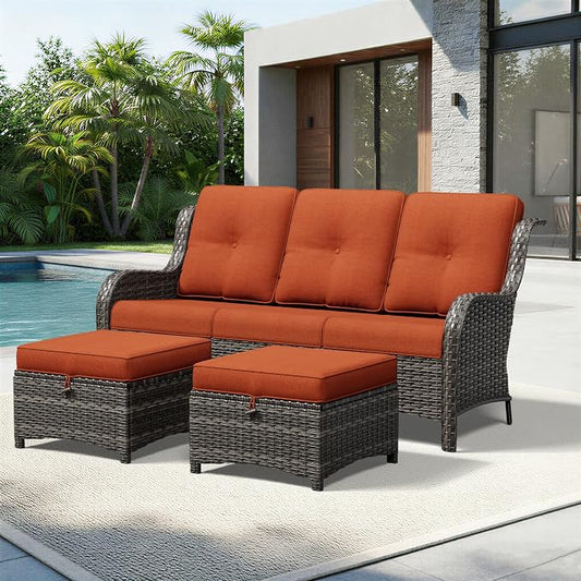 Joyside Outdoor Patio Couch Set, Outdoor Wicker Sofa with High Back, Deep Seating, Wide Armrest, Thickened Cushions, Patio Sofa for Deck, Porch Use