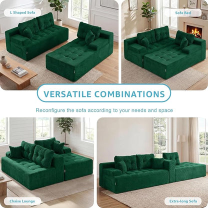 Hobestluk Modular Sectional Sofa Couches L-Shape Couch 3 Seat Modular Sofa Memory Foam Sectional Couches for Living Room, Cloud Couch (Emerald Corduroy, 108", Right Hand Facing)
