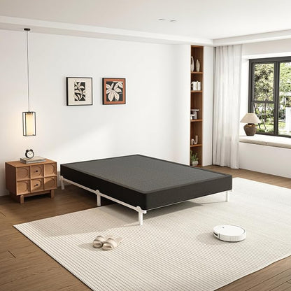 VIPSHOW 7 Inch Full Metal Box Spring with Round Corners - 3000 lbs Capacity, High Profile Heavy Duty Mattress Foundation with Steel Slats, Noise-Free, Easy Assemble, Black