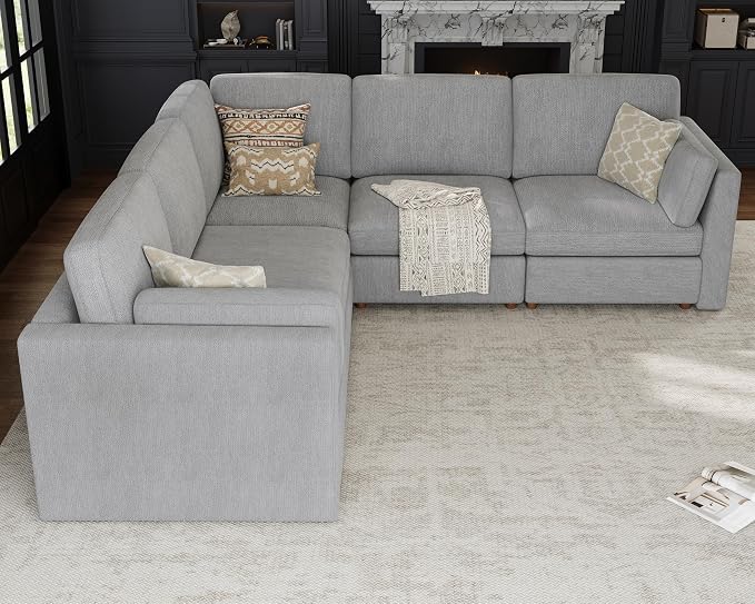 Oversized Modular Sectional Sofa V-Shaped Cloud Couches Gray | 109'' Deep Seat Couch for Living Room, 5-Seater Luxury Comfortable Corner sofa, Solid Wood Frame, Removable Washable Cover