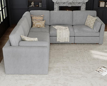 Oversized Modular Sectional Sofa V-Shaped Cloud Couches Gray | 109'' Deep Seat Couch for Living Room, 5-Seater Luxury Comfortable Corner sofa, Solid Wood Frame, Removable Washable Cover