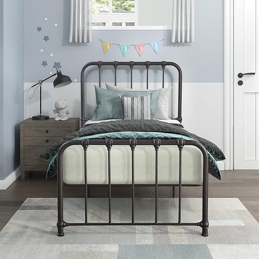 Lexicon Twin Metal Bed Frame, Platform Bed with Strong Metal Slat Support Under Bed Storage, Twin Bed Frame with Headboard, No Box Spring Needed, Easy Assembly, Twin, Dark Bronze