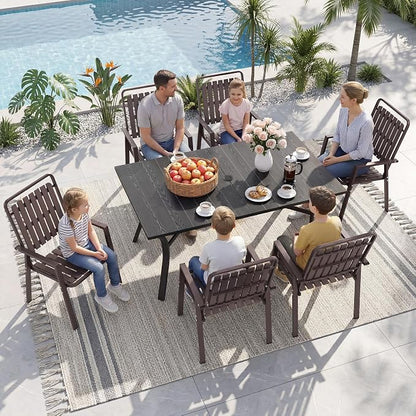 Outdoor Dining Set for 6, Patio Table and Chairs Set with 1.97'' Umbrella Hole, 7pcs Patio Furniture Set 63”x37.8'' Dining Table Set for Porch Deck Backyard Pool