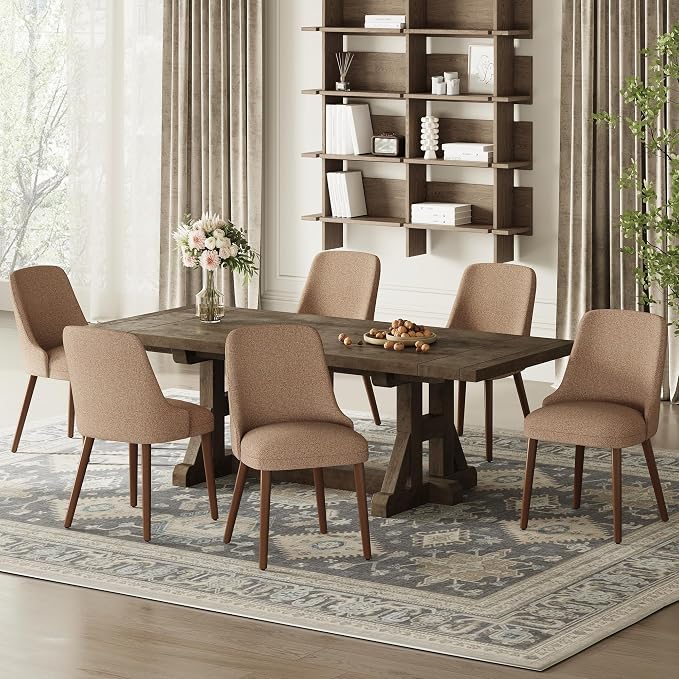 MALOL Upholstered Dining Chairs Set of 6, High-Back Dining Room Chair with Wood Legs, Padded Kitchen Chairs for Dining Room/Restaurant/Cafe, Camel