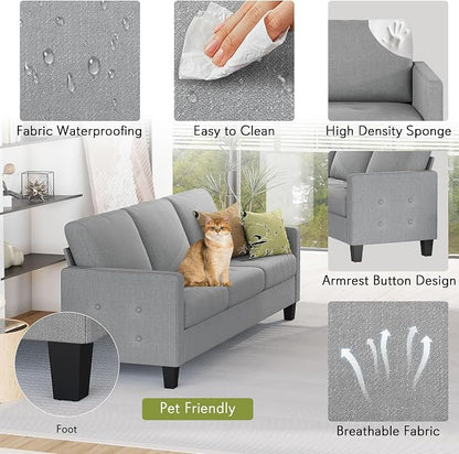 STHOUYN 73" W 3 Seater Couch with USB Ports, Grey Comfy Sofa Couches for Small Spaces, Mid Century Modern Couch Loveseat for Living Room, Bedroom, Apartment (Light Grey)