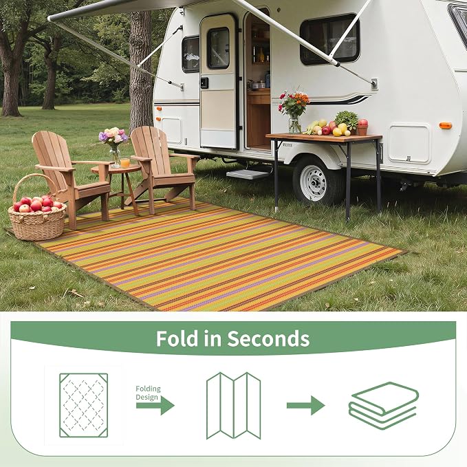 GENIMO Outdoor Rug for Patio Clearance, 6'x9' Reversible Plastic Straw Rugs, Lightweight Waterproof RV Camping Mat for Camper, Balcony, Deck, Backyard, Picnic, Rainbow
