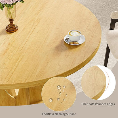 iPormis 47-Inch Round Dining Table for 4-6 People, Circle Dinner Table with Wooden Legs and A Stable Round Pedestal Base, Space Saving Wooden Kitchen and Dining Room Table, Oak (Table Only)